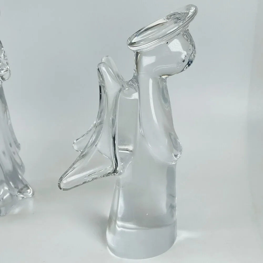 Pair Vtg Heavy Clear Glass Angel Figurine 7.5